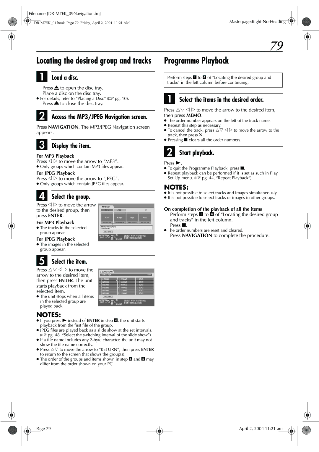 JVC DR-M7S manual Programme Playback, Locating the desired group and tracks 