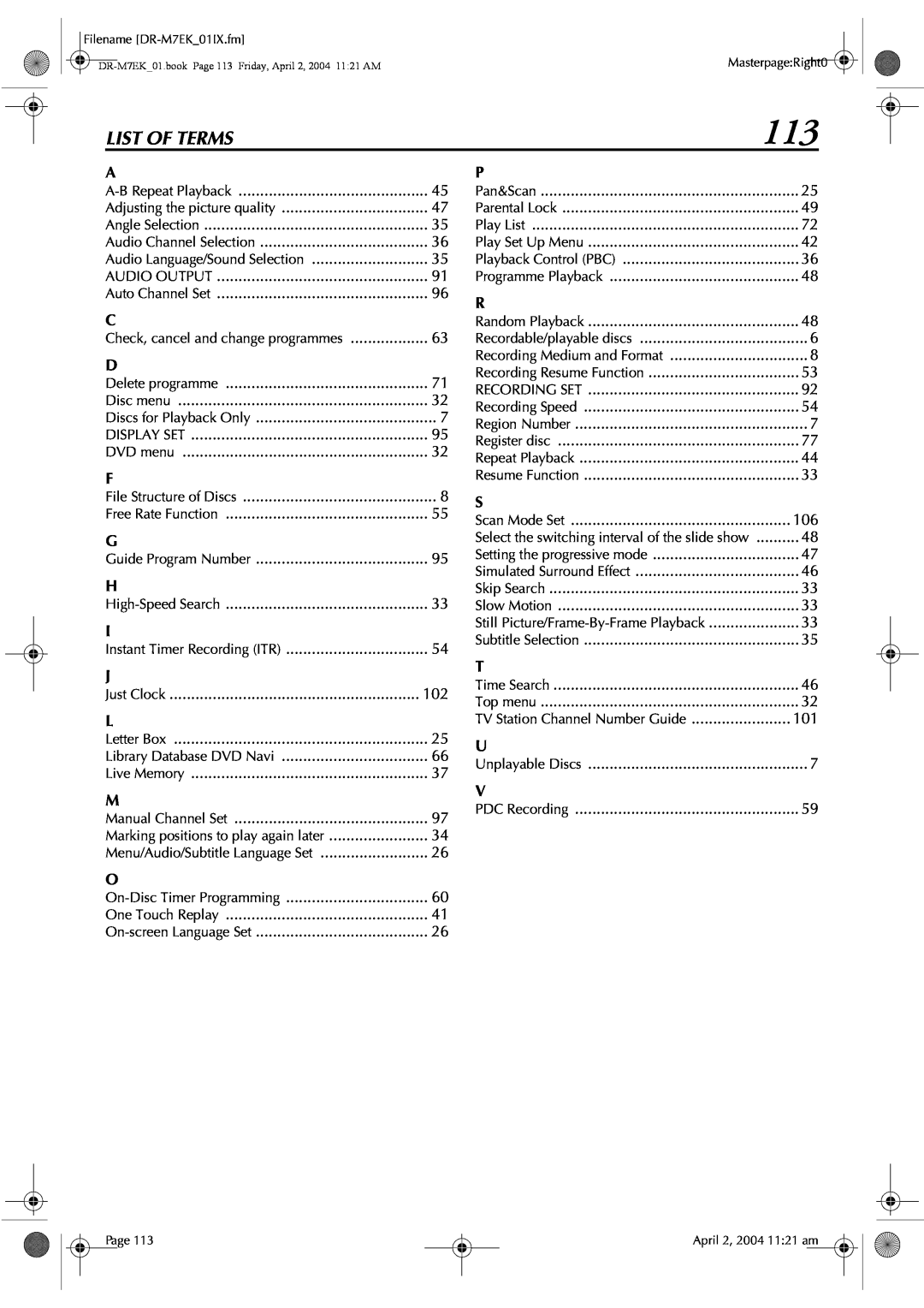 JVC DR-M7S manual List Of Terms 
