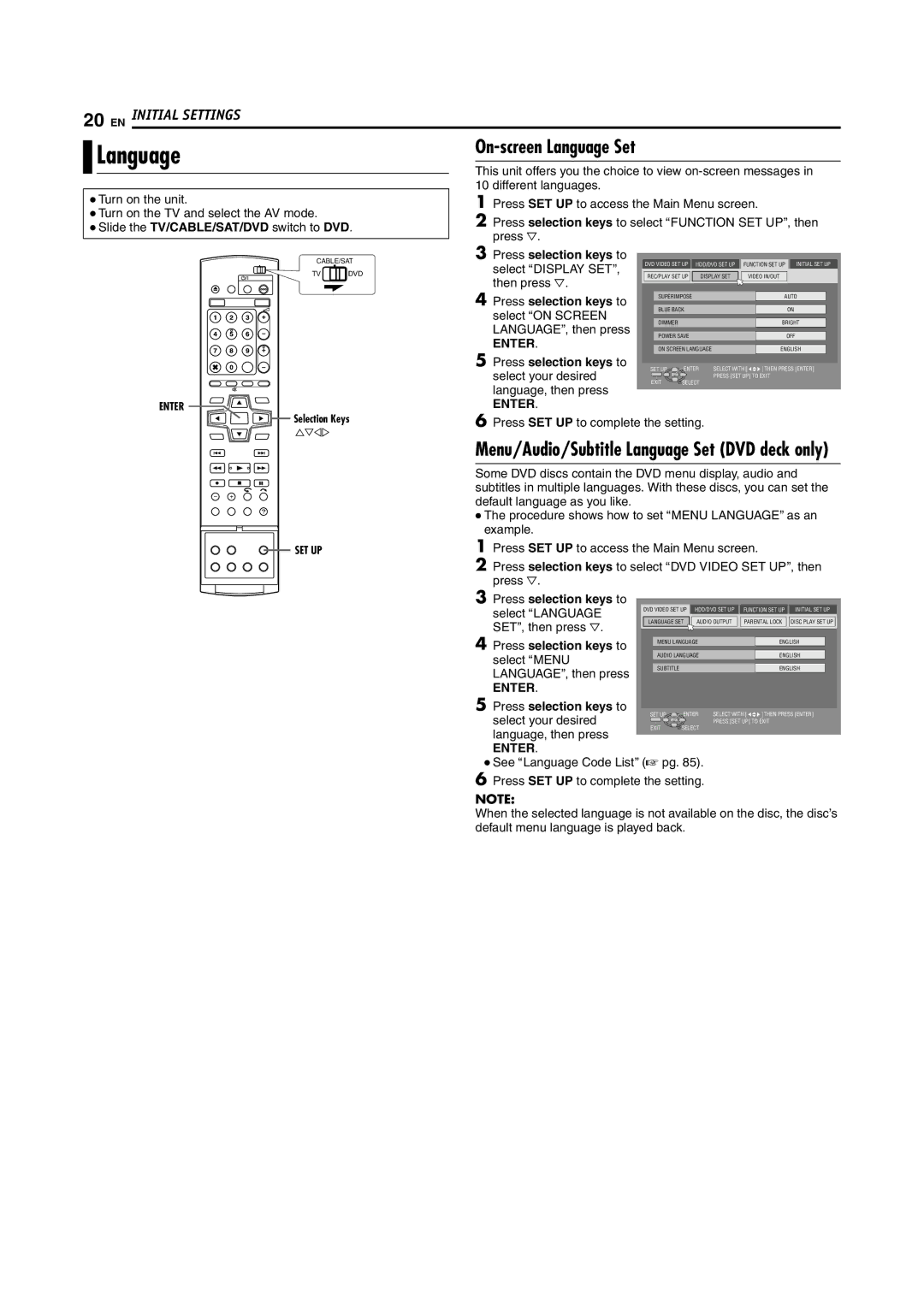 JVC DR-MH200SE manual On-screen Language Set, Press selection keys to 