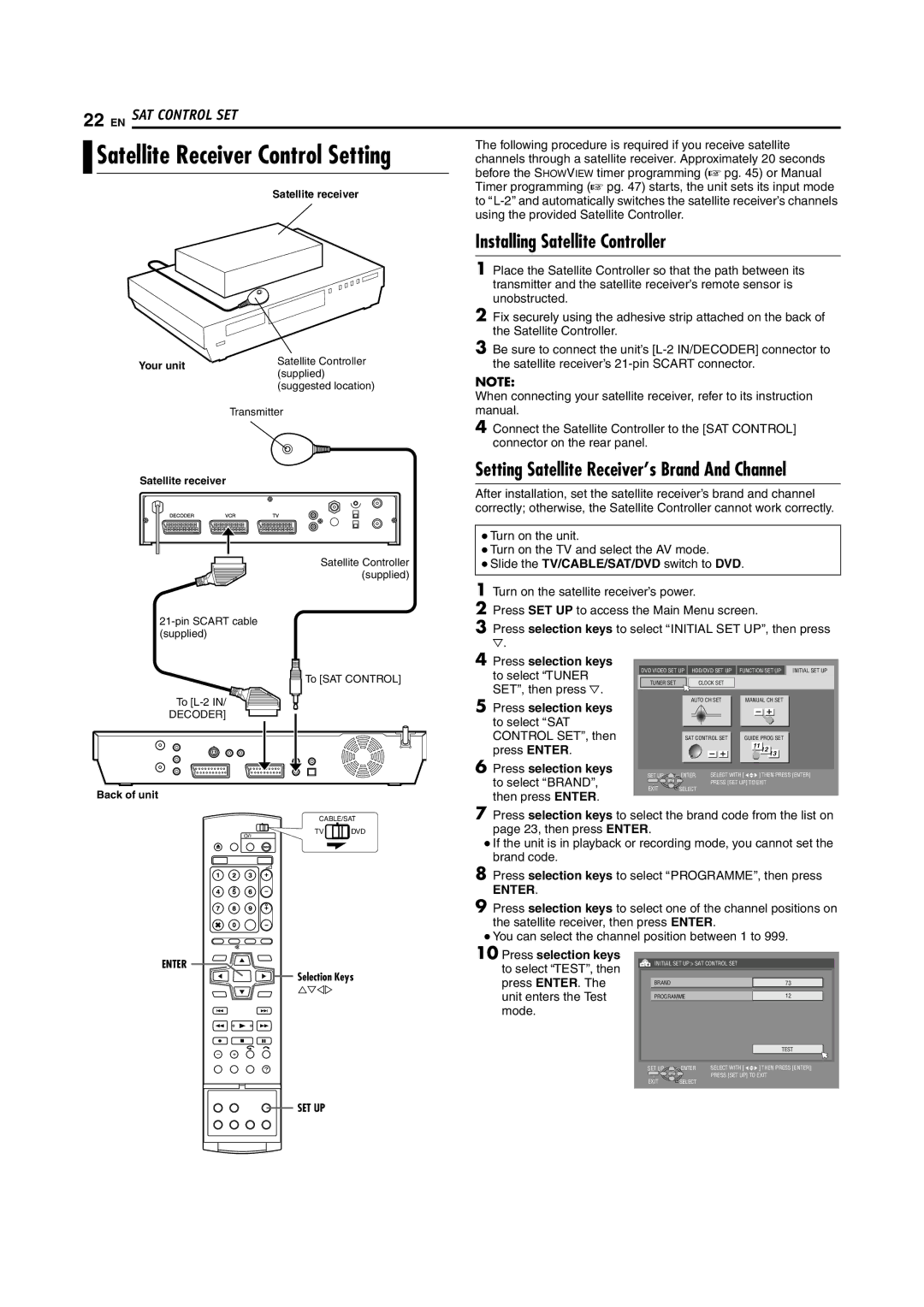 JVC DR-MH200SE manual Installing Satellite Controller, Following procedure is required if you receive satellite 