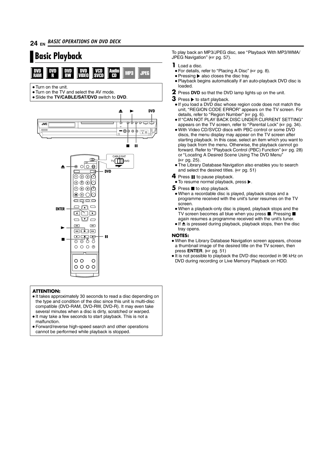 JVC DR-MH200SE manual Basic Playback 