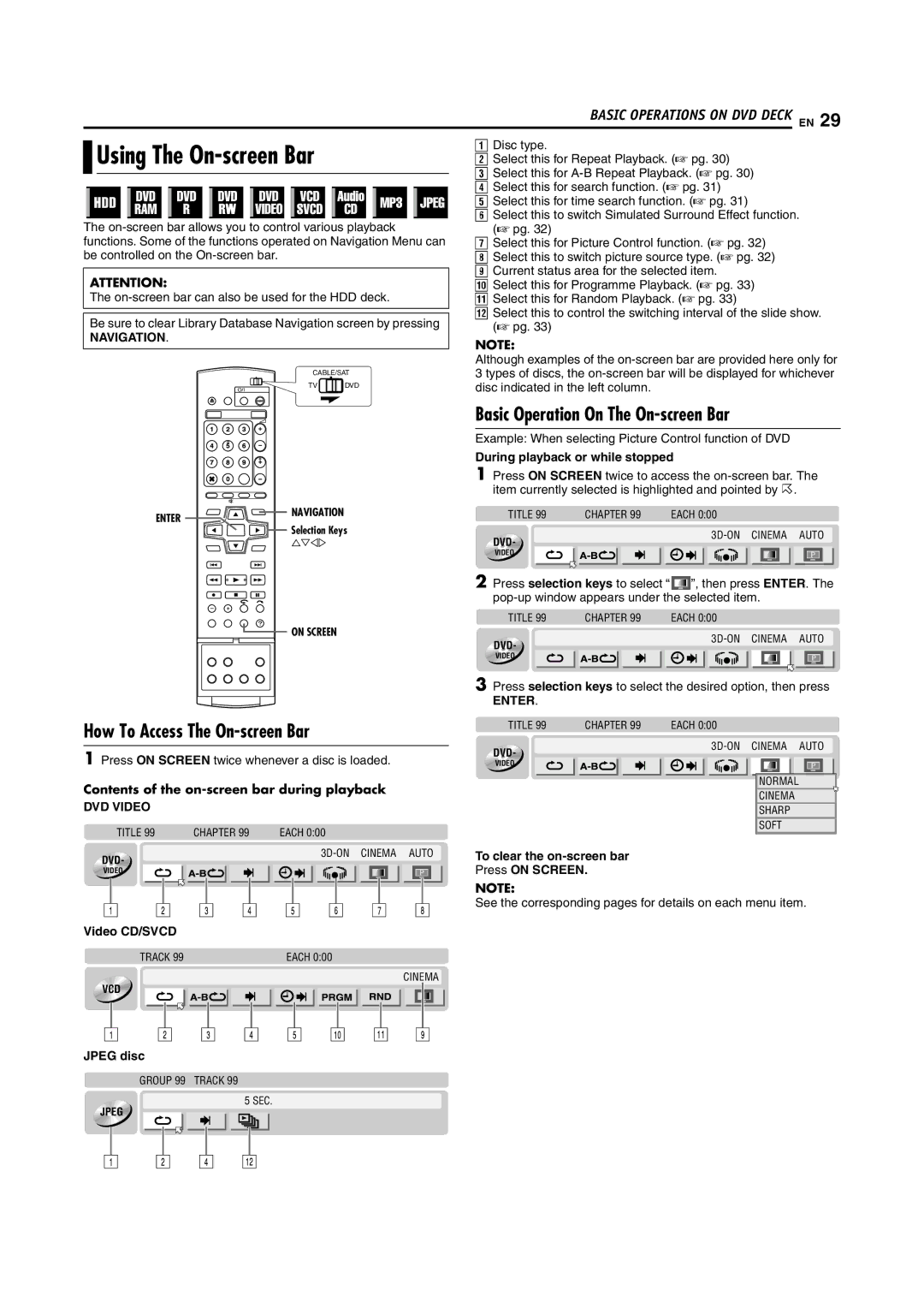 JVC DR-MH200SE manual Basic Operation On The On-screen Bar, How To Access The On-screen Bar, Navigation 