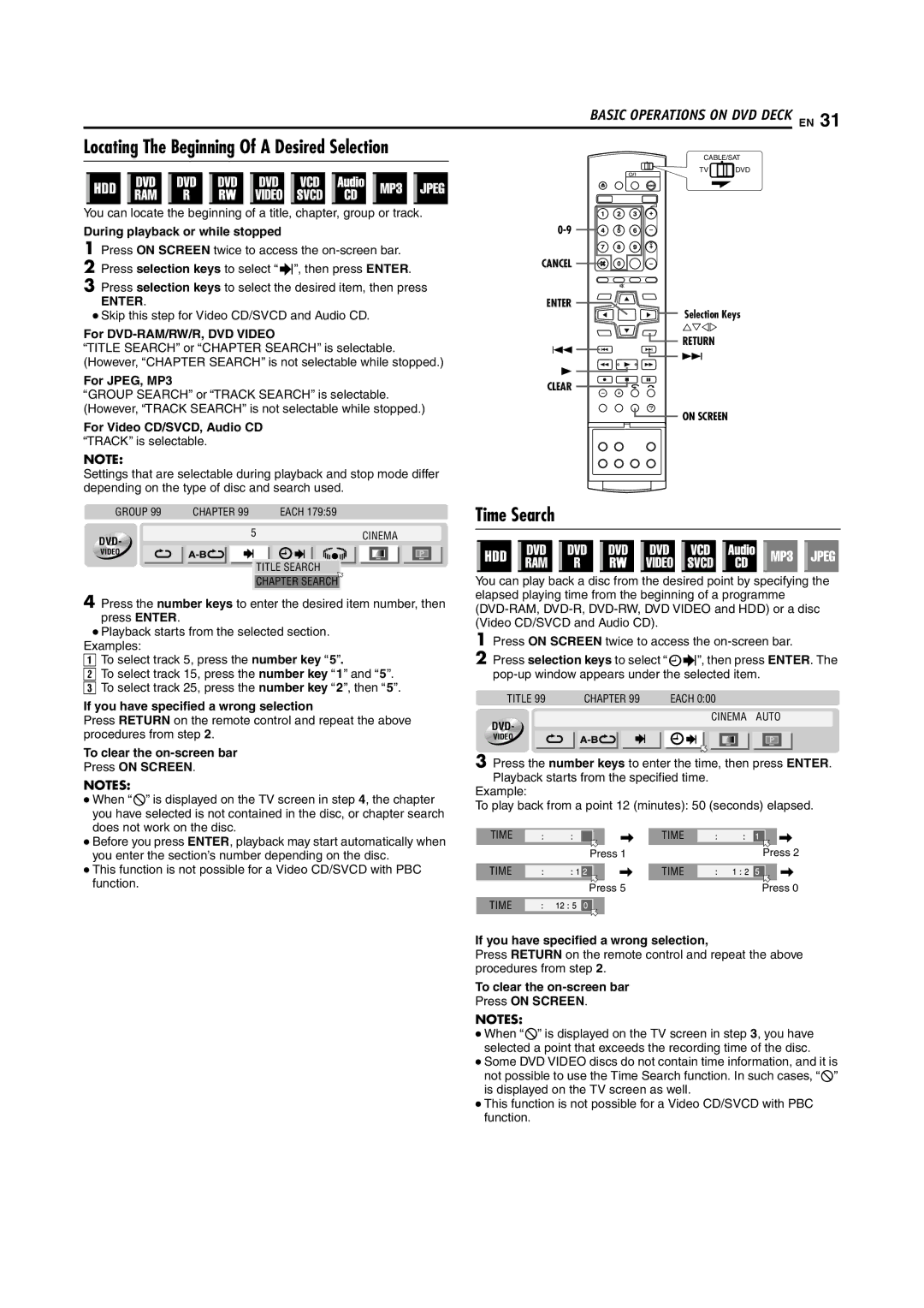 JVC DR-MH200SE manual Locating The Beginning Of a Desired Selection, Time Search 