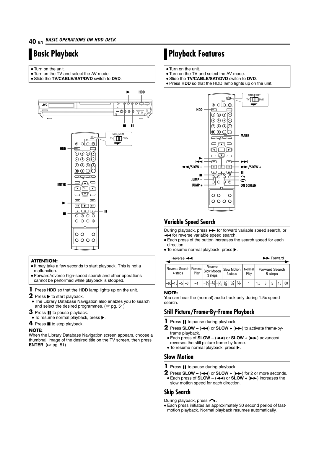 JVC DR-MH200SE manual Basic Playback Playback Features, Still Picture/Frame-By-Frame Playback, Slow Motion 