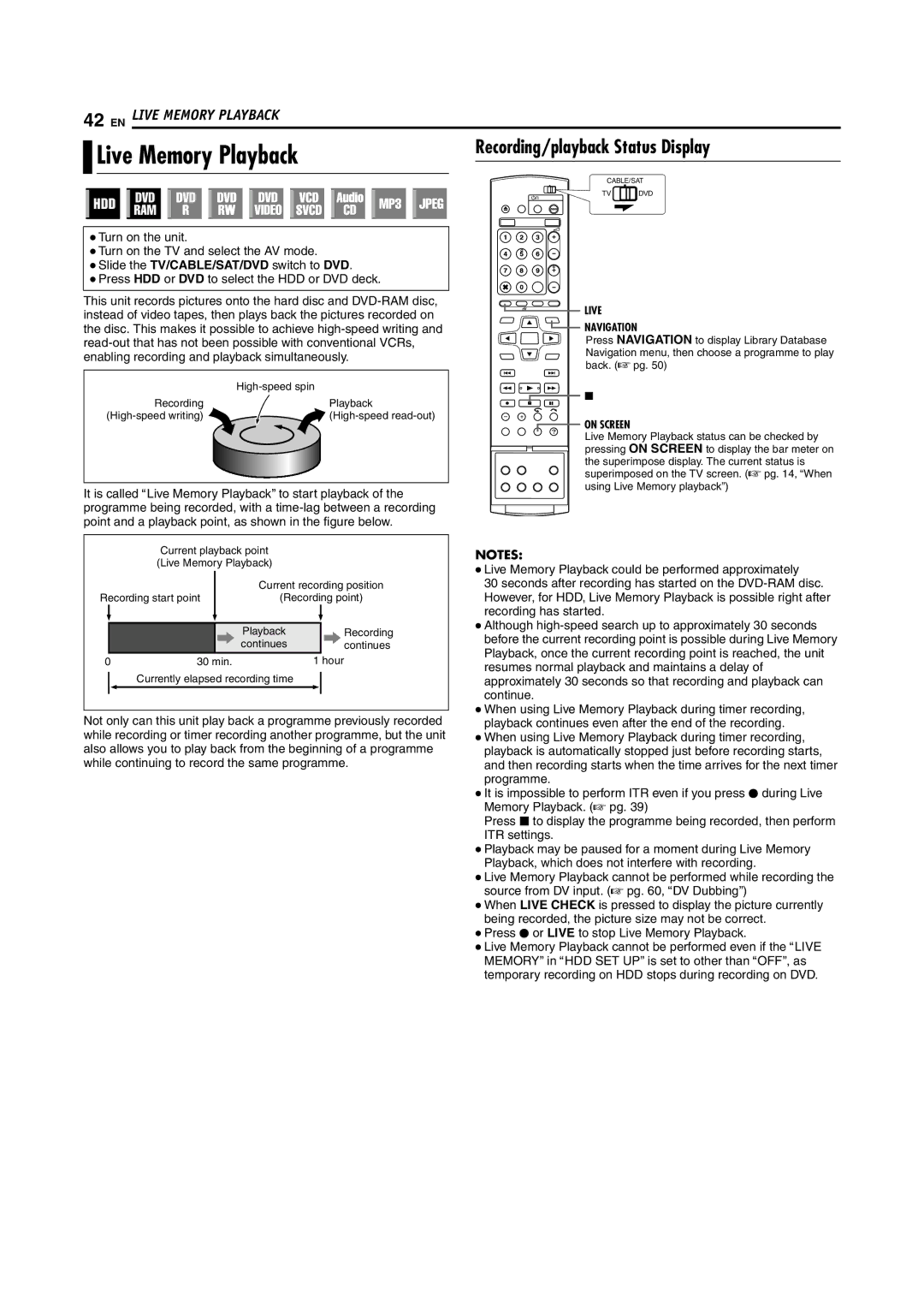 JVC DR-MH200SE manual Recording/playback Status Display, Press R or Live to stop Live Memory Playback 