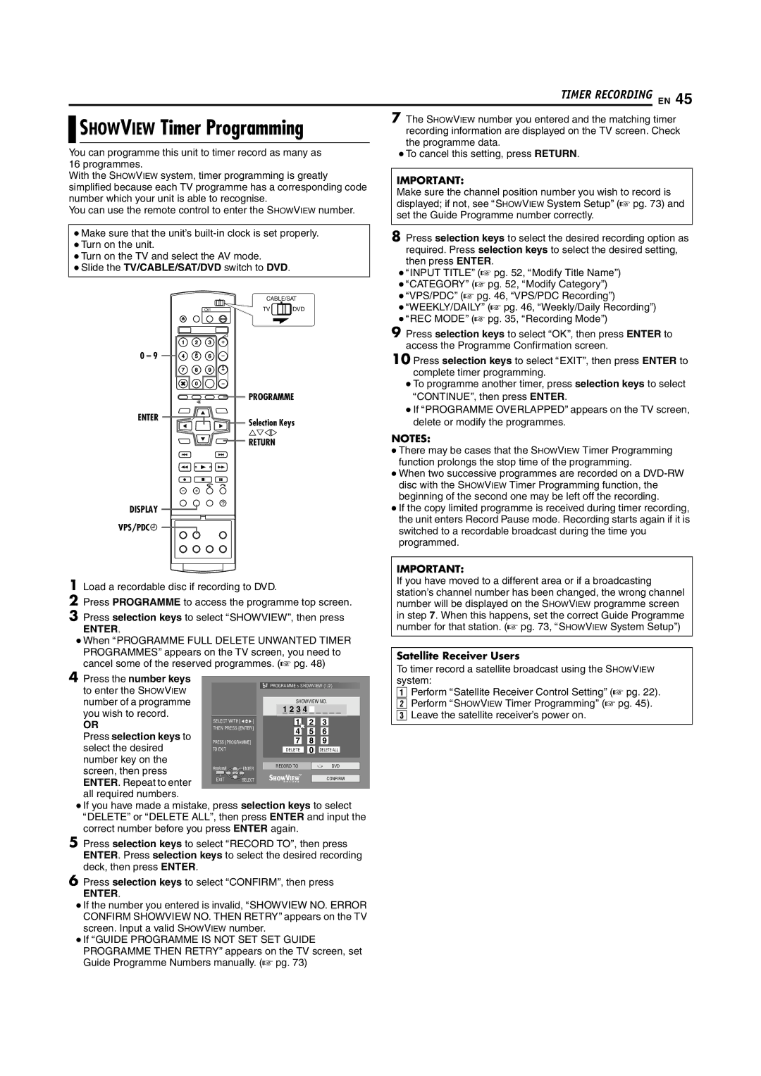 JVC DR-MH200SE manual Howv IEW Timer Programming, Satellite Receiver Users 