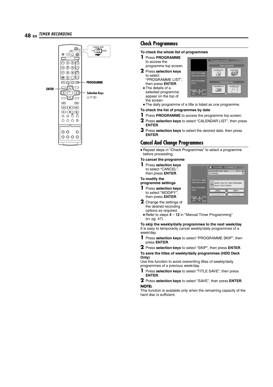 JVC DR-MH200SE manual Check Programmes, Cancel And Change Programmes 