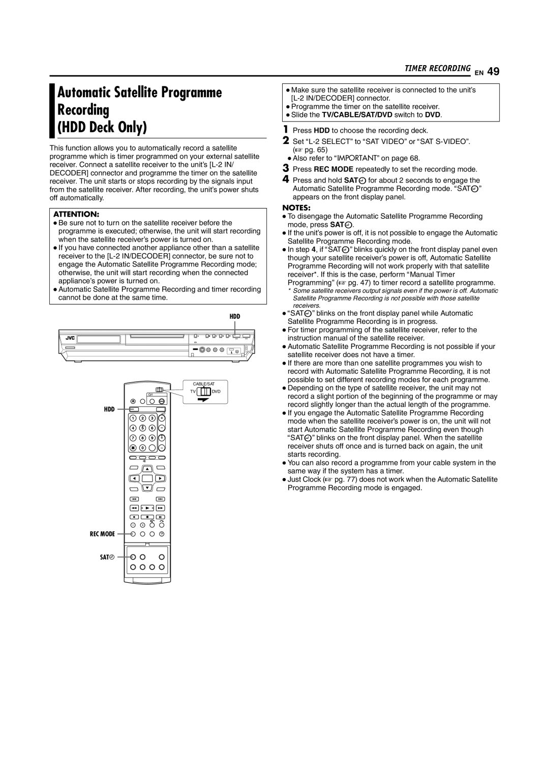 JVC DR-MH200SE manual Recording, HDD Deck Only 