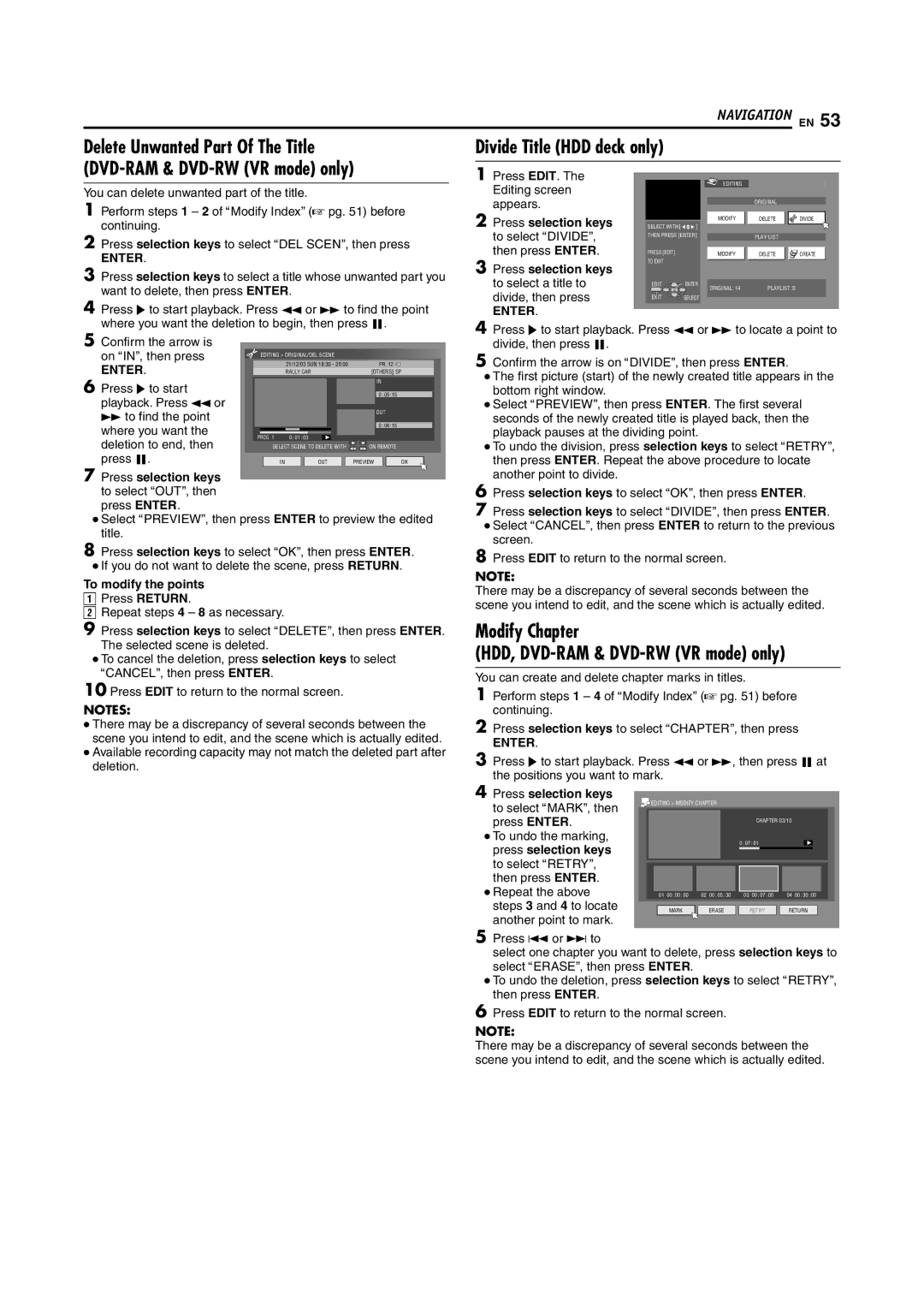 JVC DR-MH200SE manual Modify Chapter, To modify the points 