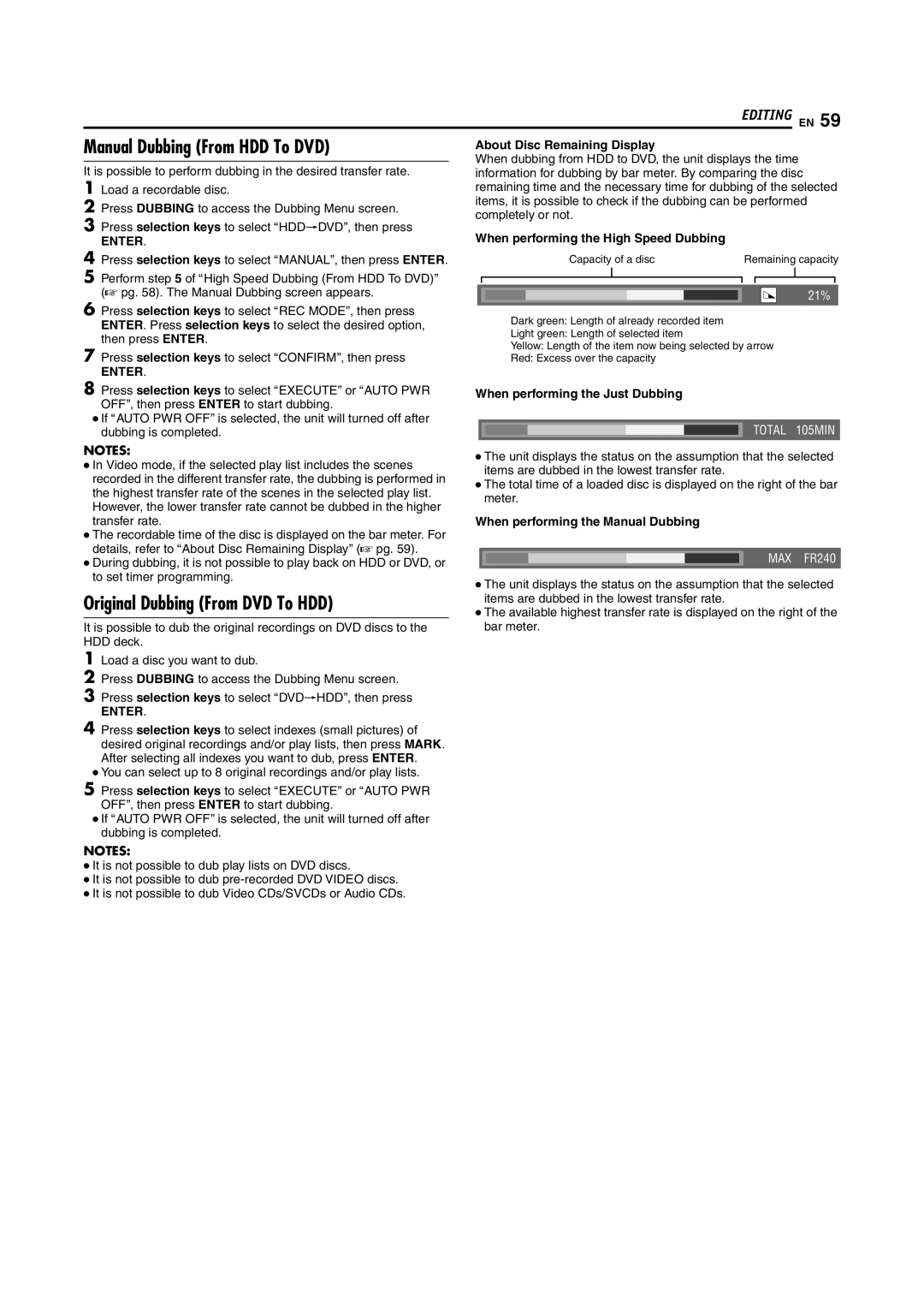 JVC DR-MH200SE manual Manual Dubbing From HDD To DVD, Original Dubbing From DVD To HDD 