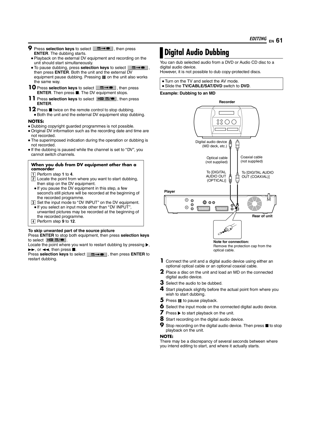 JVC DR-MH200SE manual Example Dubbing to an MD, When you dub from DV equipment other than a Camcorder 