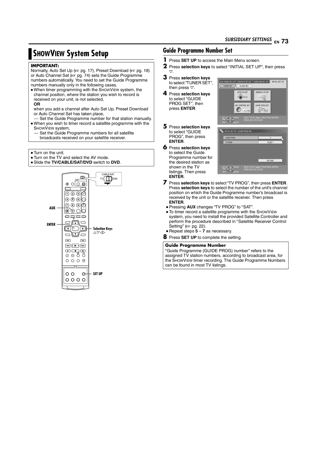 JVC DR-MH200SE manual Showview System Setup, Guide Programme Number Set, Normally, Auto Set Up a pg , Preset Download a pg 