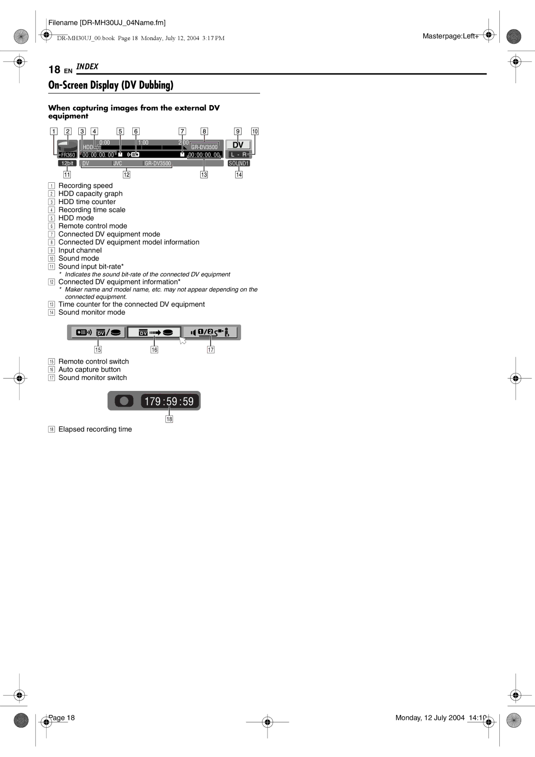 JVC DR-MH20SUJ, DR-MH30SUJ manual On-Screen Display DV Dubbing, When capturing images from the external DV equipment 