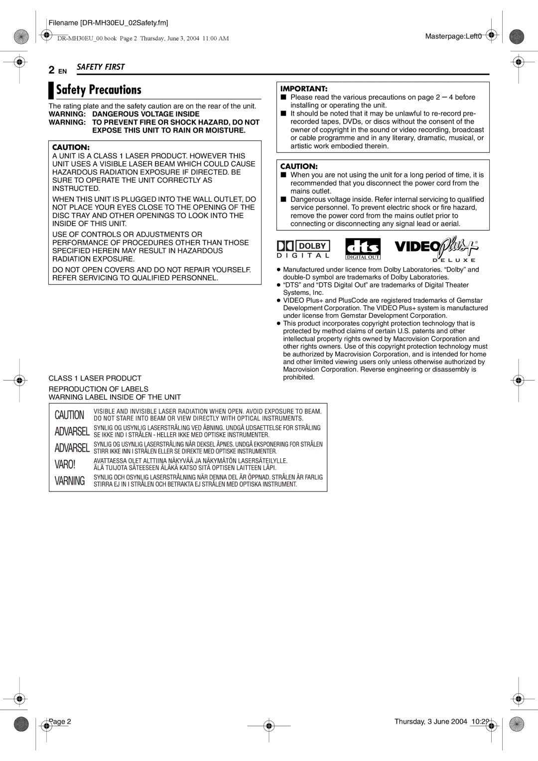 JVC DR-MH30B, DR-MH20B manual Filename DR-MH30EU02Safety.fm, Mains outlet, MasterpageLeft0 