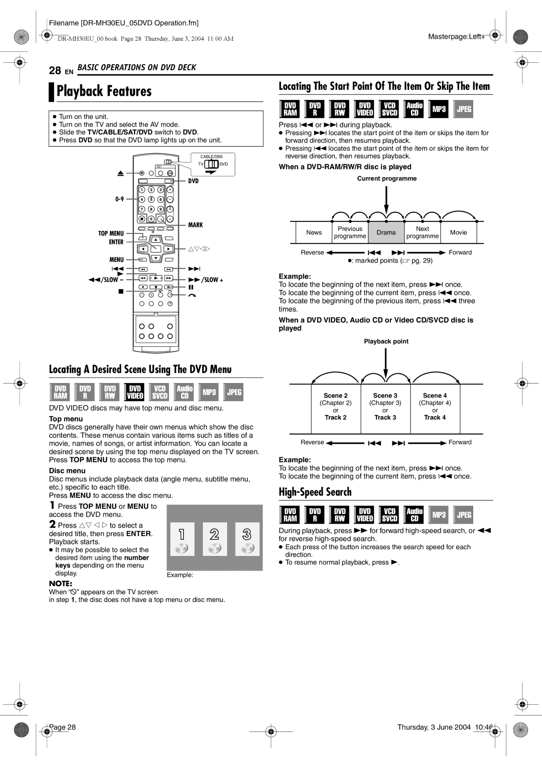 JVC DR-MH30B, DR-MH20B manual Playback Features, High-Speed Search 