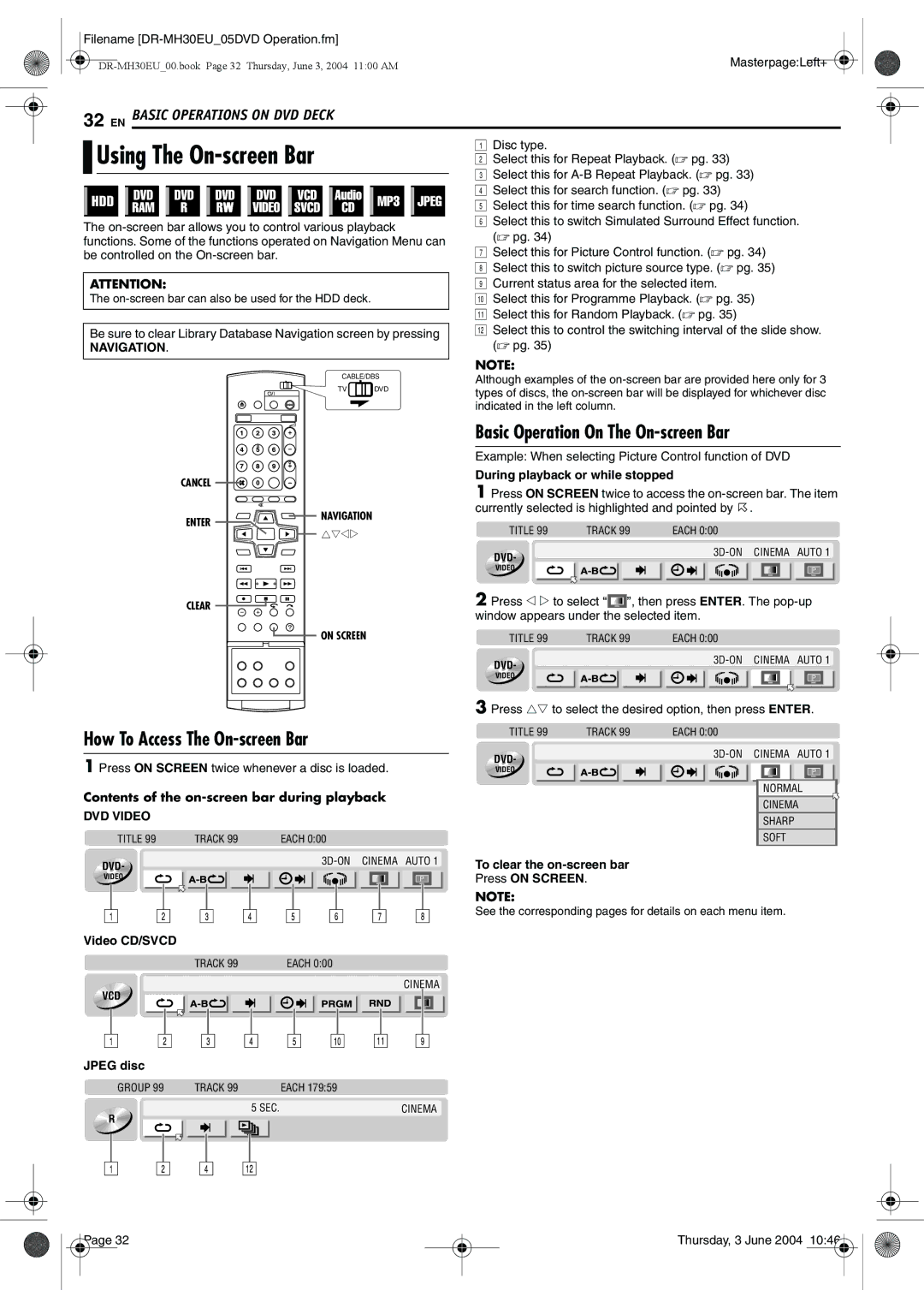 JVC DR-MH30B, DR-MH20B manual Using The On-screen Bar, Basic Operation On The On-screen Bar, How To Access The On-screen Bar 