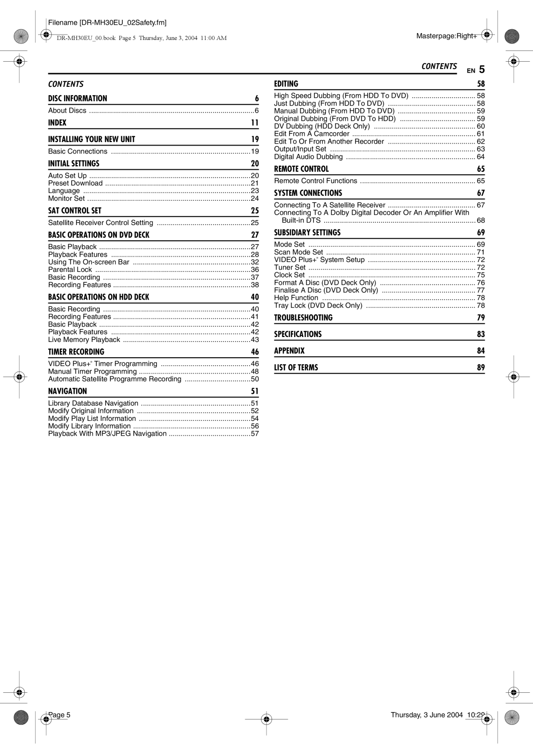 JVC DR-MH20B, DR-MH30B manual Contents 