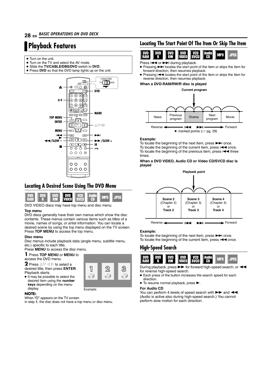 JVC DR-MH30S, DR-MH20S manual Playback Features, High-Speed Search 