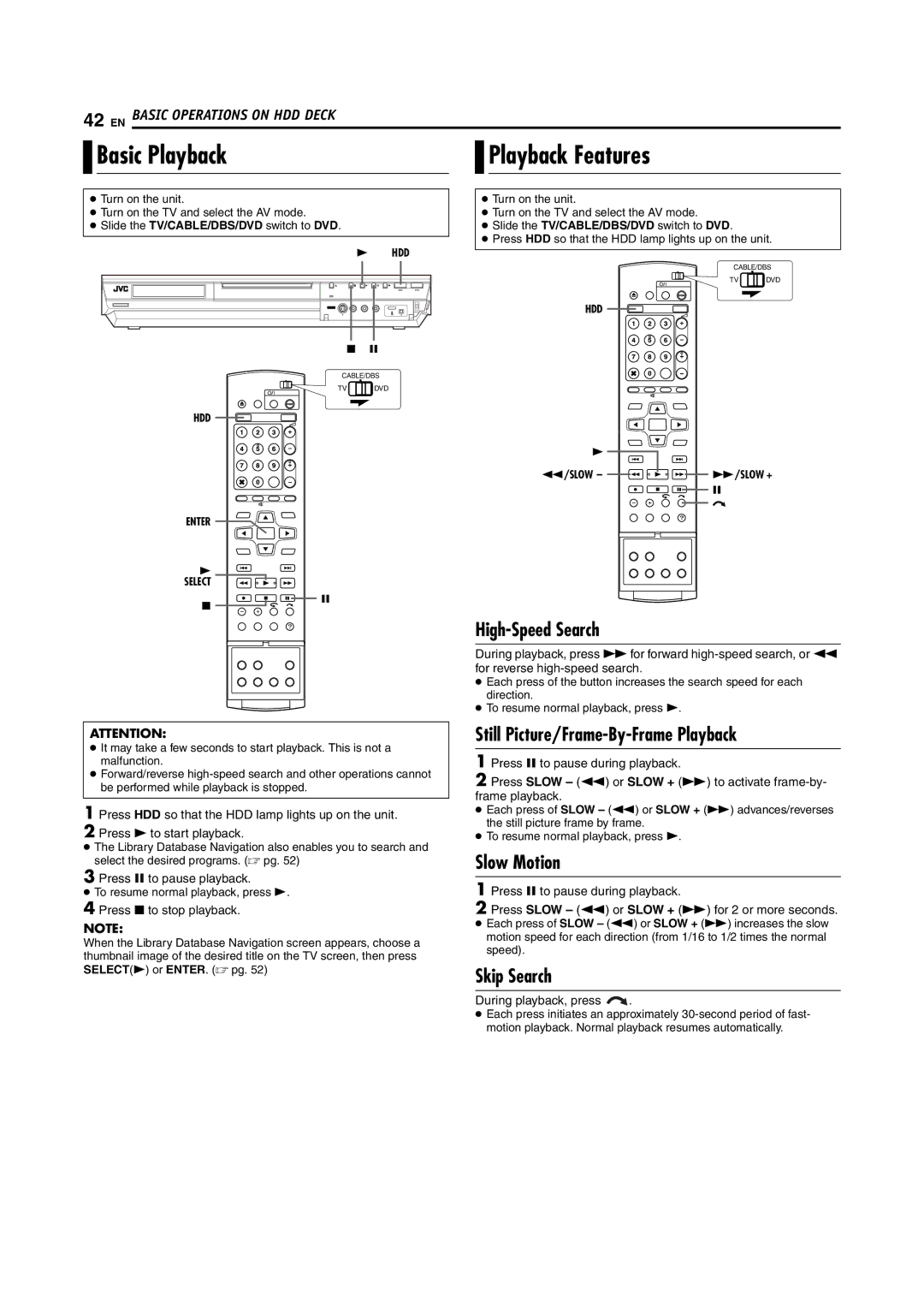 JVC DR-MH30S, DR-MH20S manual Basic Playback Playback Features, High-Speed Search 