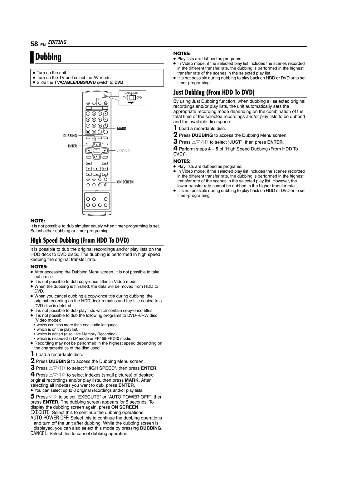 JVC DR-MH30S, DR-MH20S manual Just Dubbing From HDD To DVD, High Speed Dubbing From HDD To DVD 