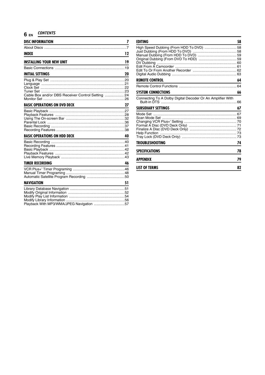 JVC DR-MH30S, DR-MH20S manual Contents 