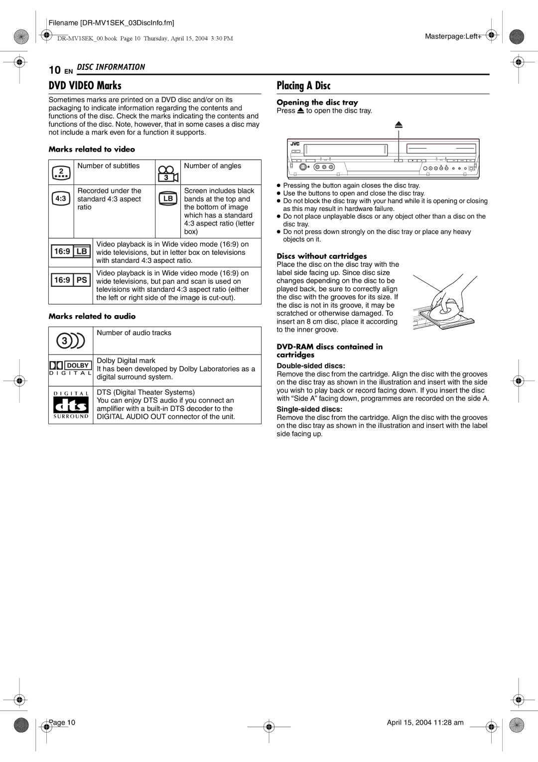 JVC DR-MV1B manual DVD Video Marks 