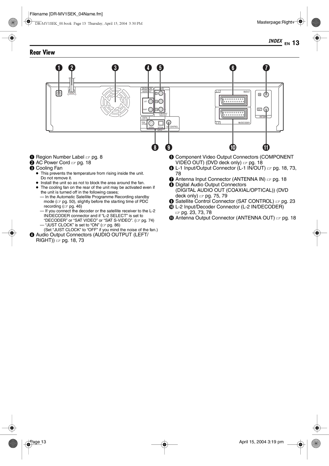 JVC DR-MV1B manual C D Ef G, Rear View 