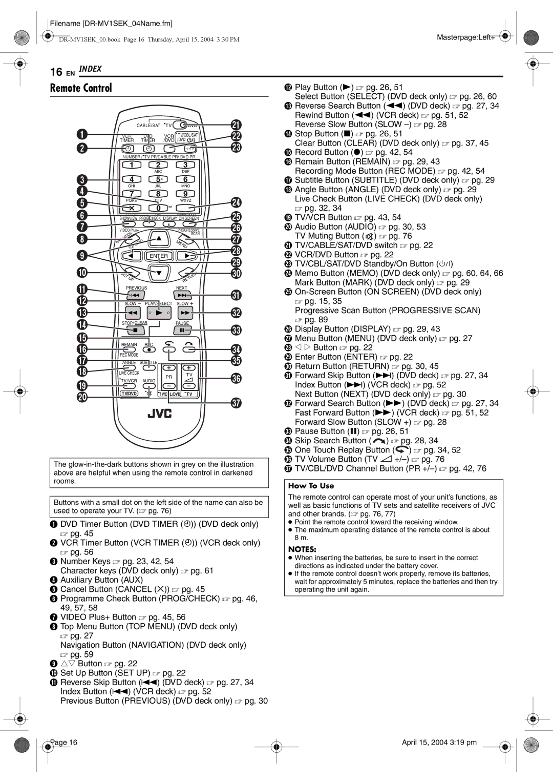 JVC DR-MV1B manual Remote Control, How To Use 