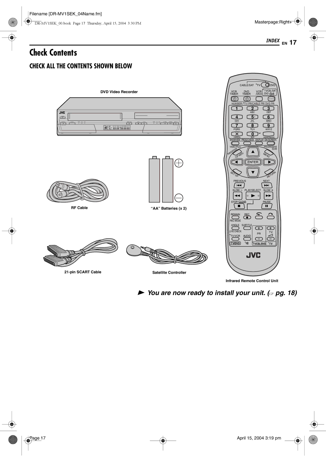 JVC DR-MV1B manual Check Contents 