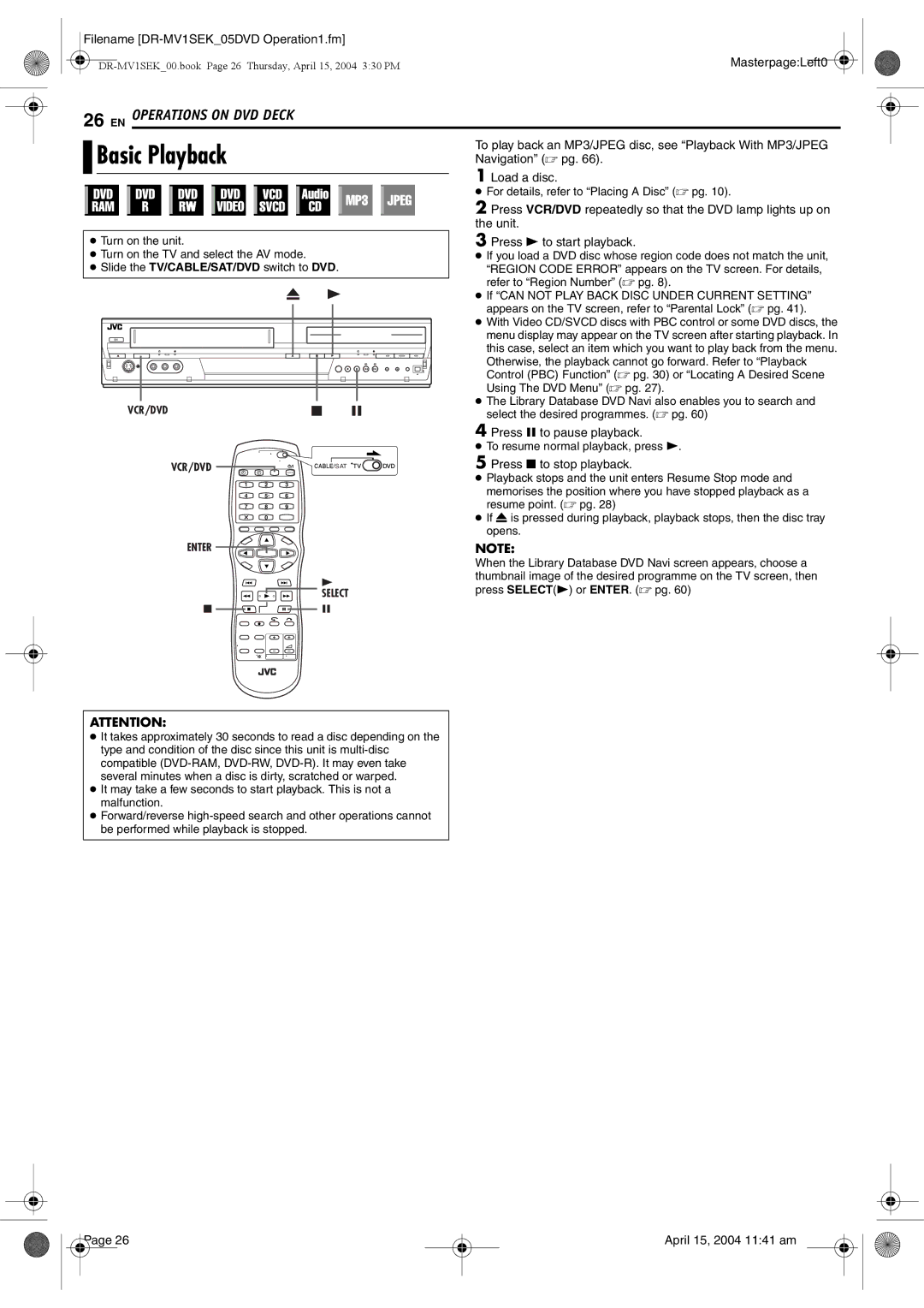 JVC DR-MV1B manual Basic Playback 