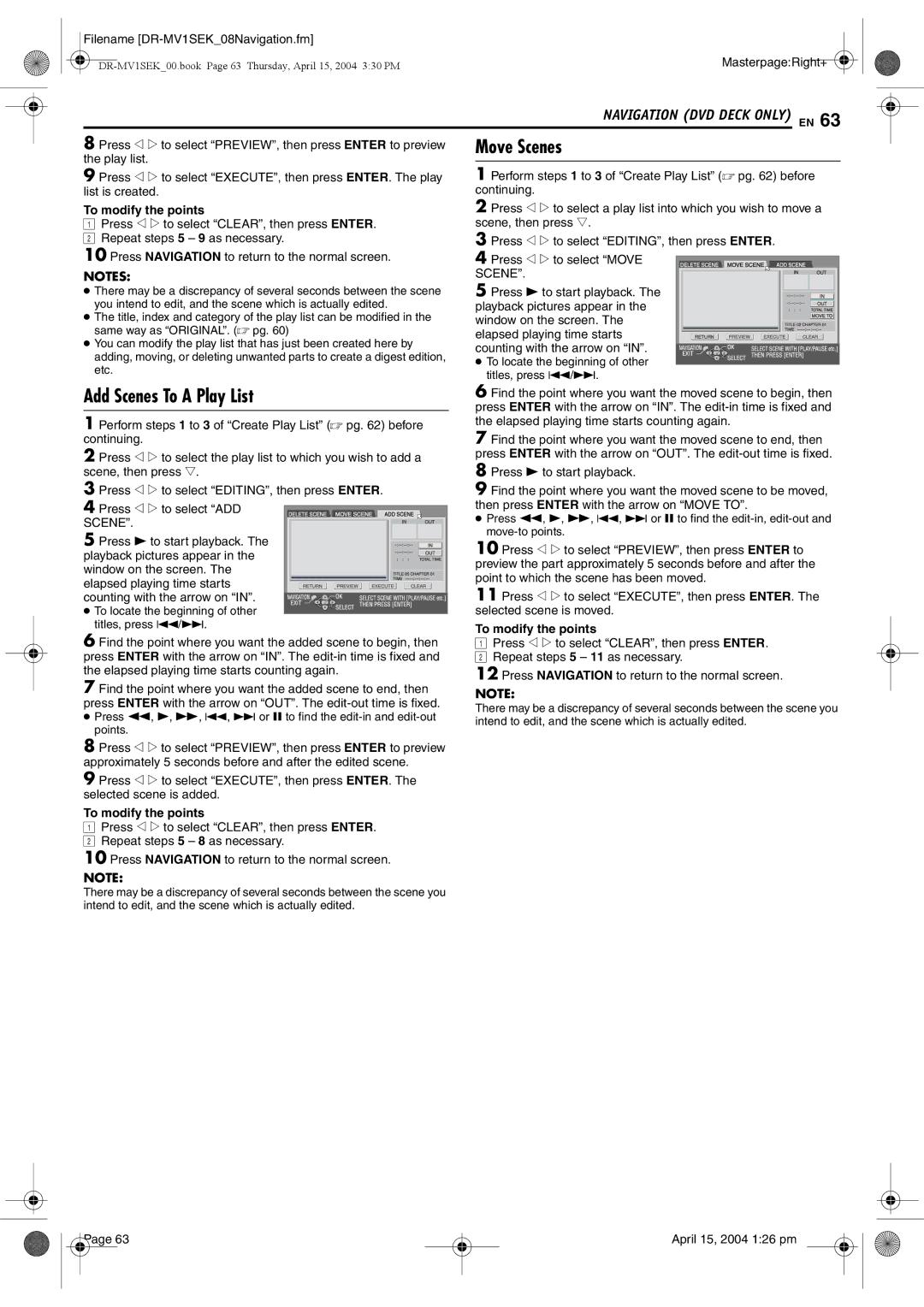 JVC DR-MV1B manual Move Scenes, Add Scenes To a Play List 