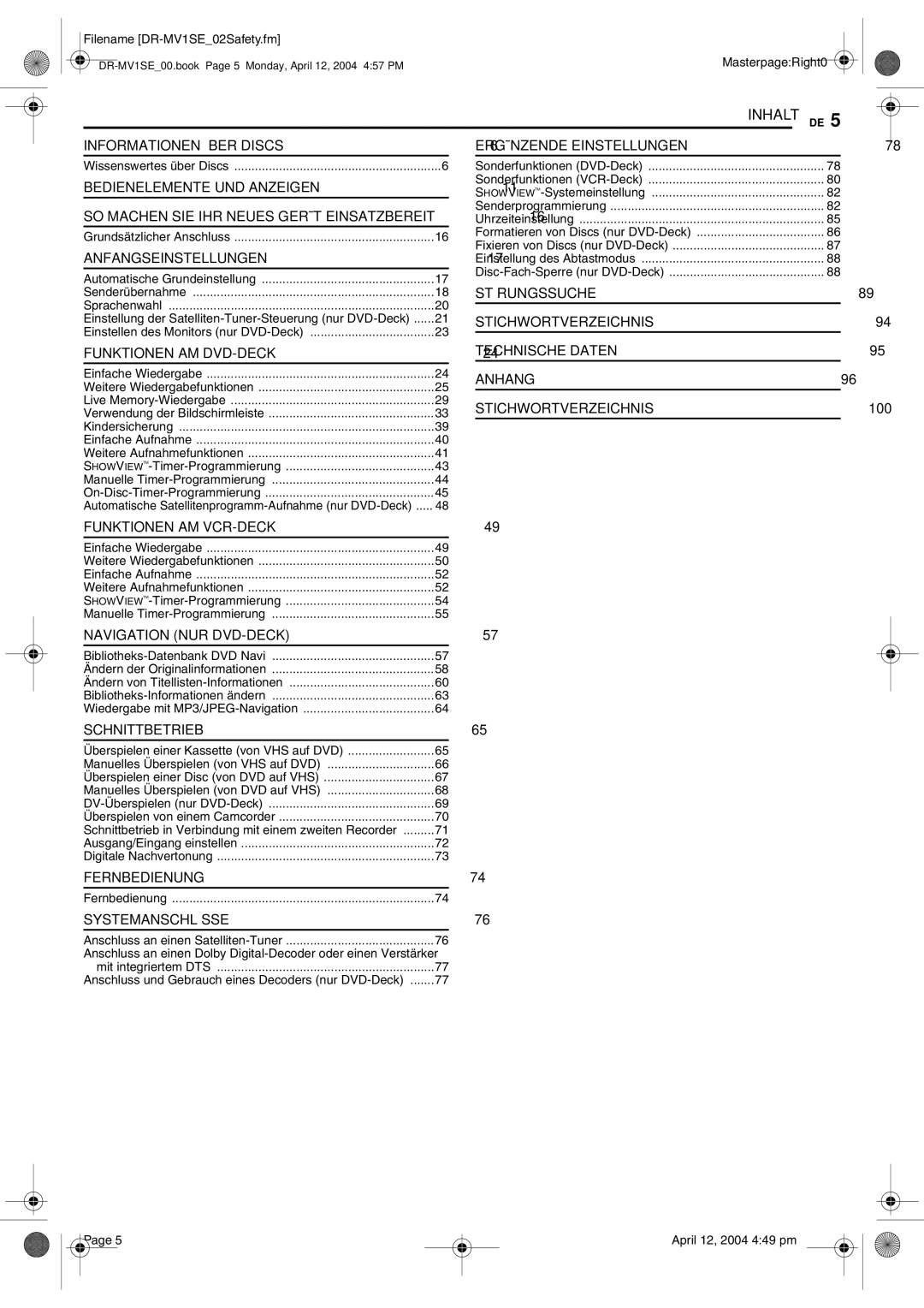 JVC DR-MV1S manual 100 