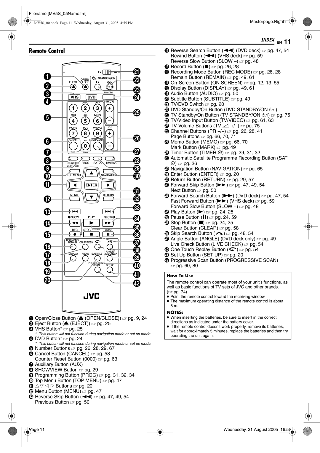 JVC DR-MV5BE manual Remote Control, How To Use,  pg 