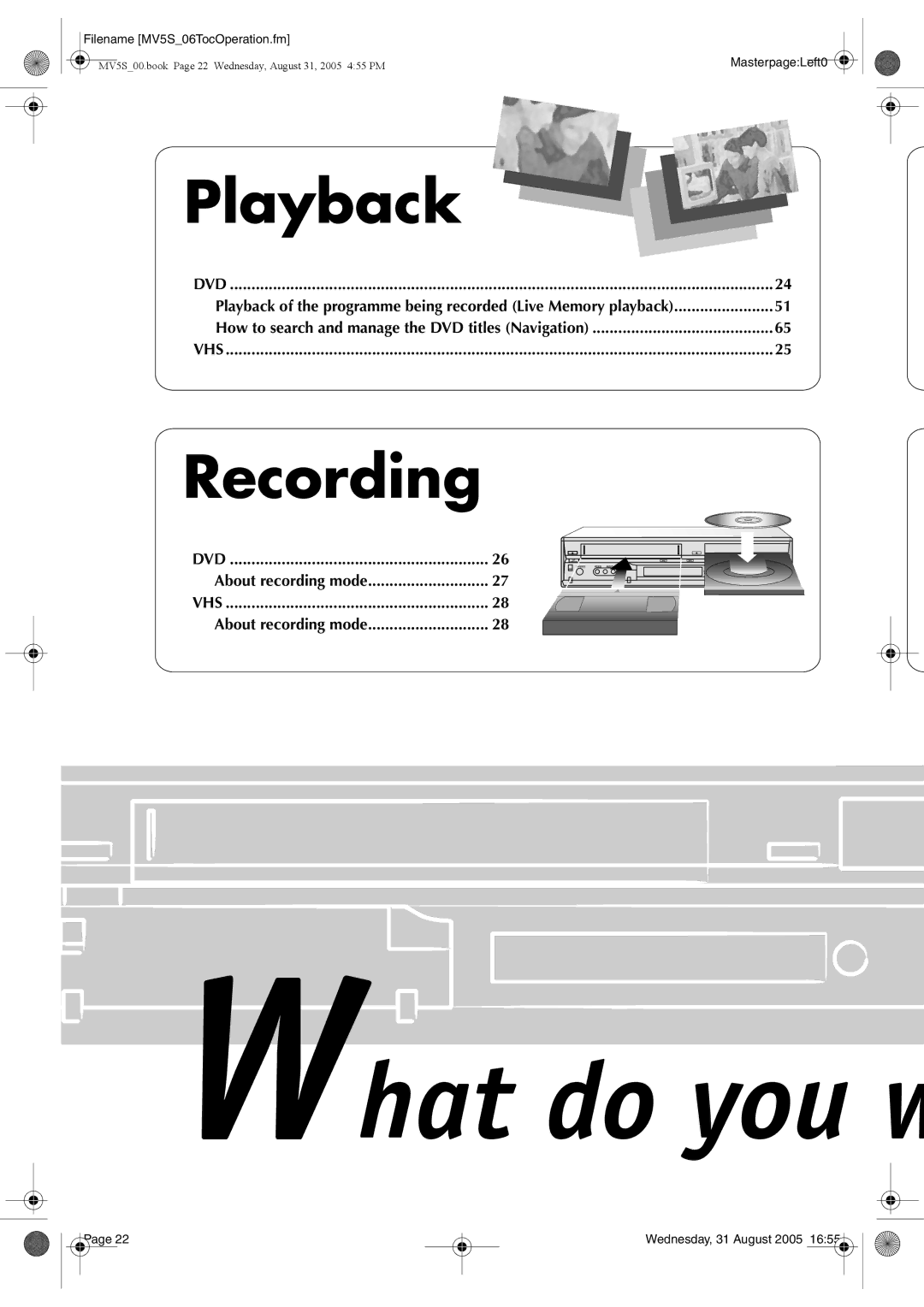 JVC DR-MV5BE manual About recording mode, Filename MV5S06TocOperation.fm 