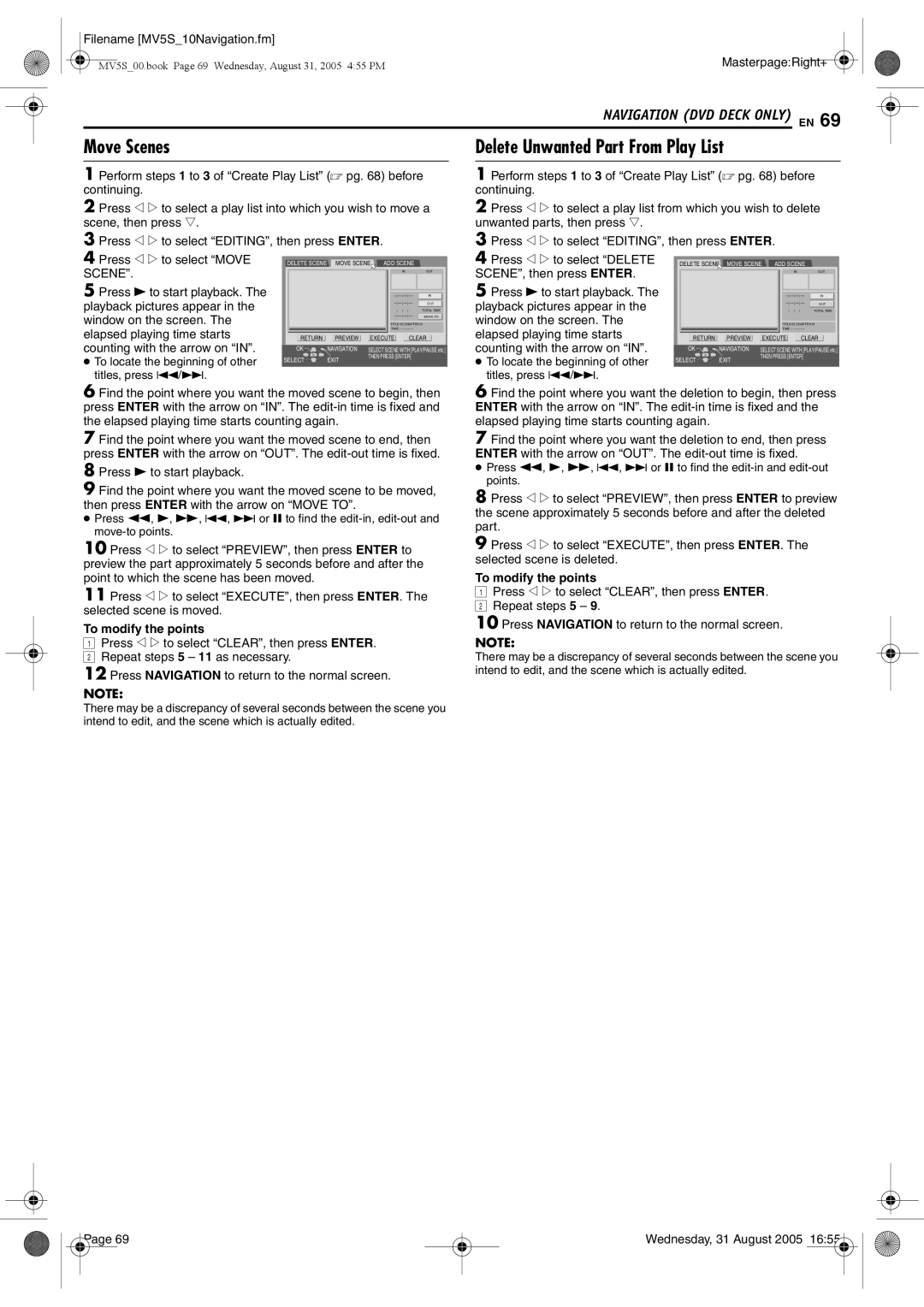 JVC DR-MV5BE manual Move Scenes, SCENE, then press Enter 