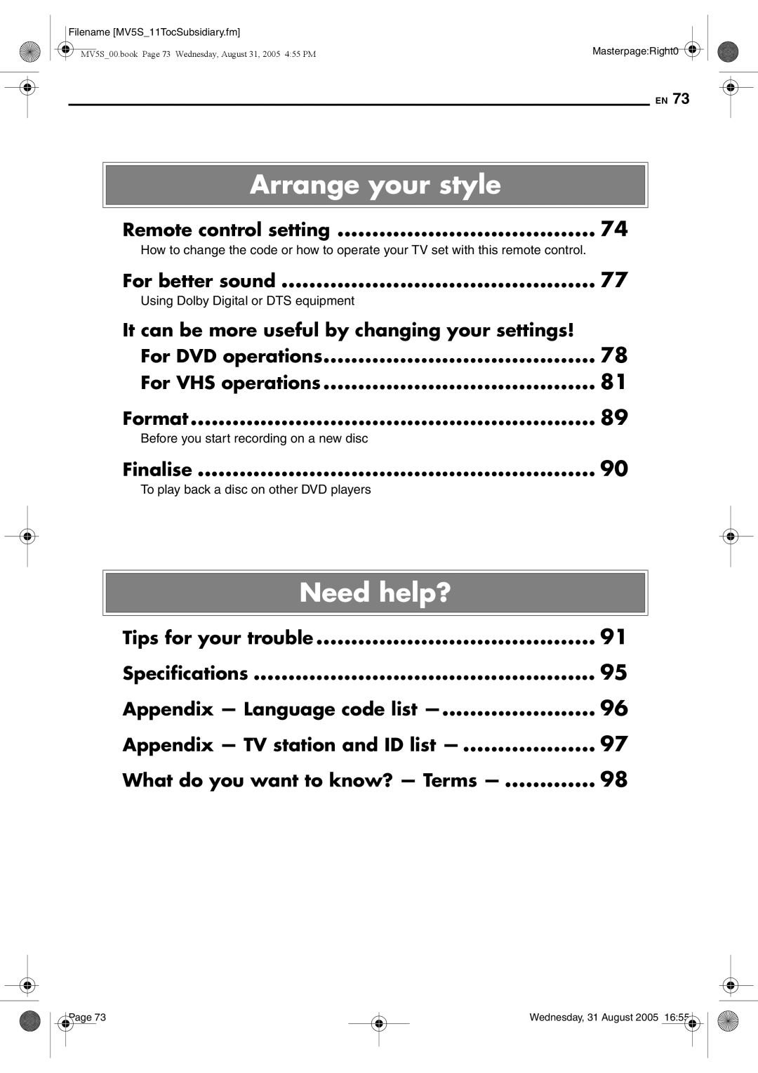 JVC DR-MV5BE manual Remote control setting, For better sound, For DVD operations For VHS operations Format, Finalise 