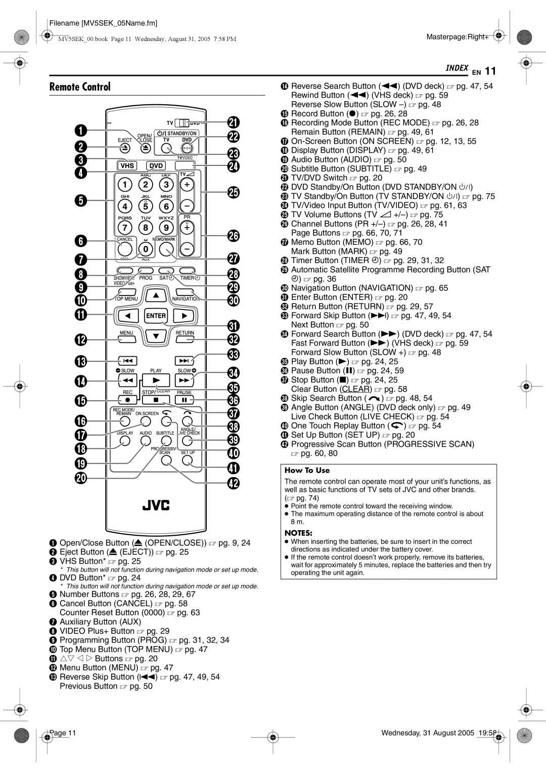 JVC DR-MV5SEK, DR-MV5BEK manual Remote Control, How To Use,  pg 