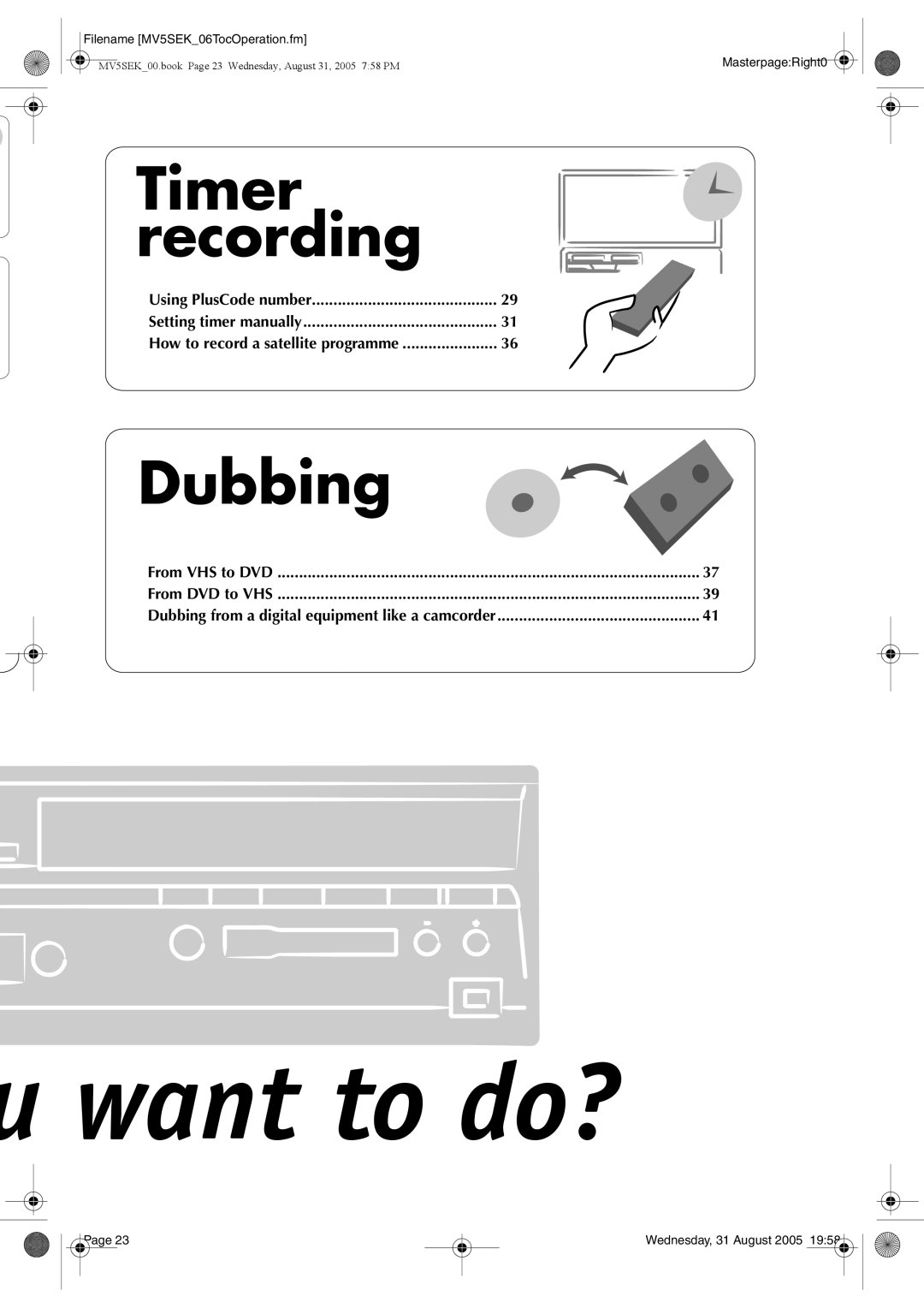 JVC DR-MV5SEK, DR-MV5BEK manual Want to do? 