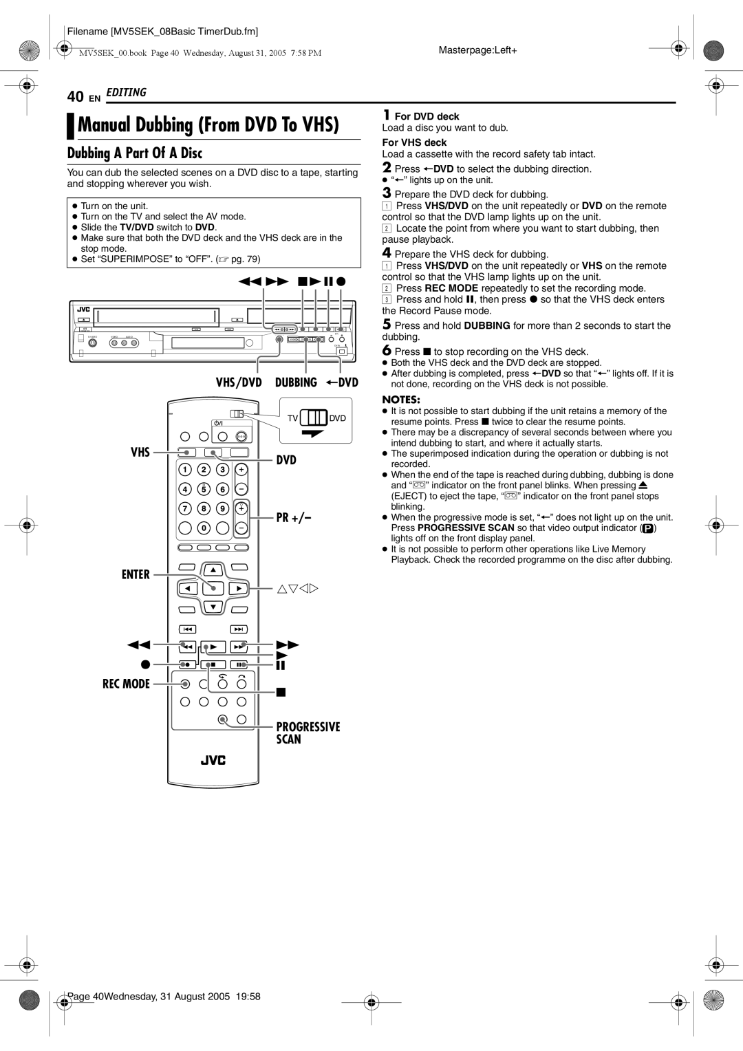 JVC DR-MV5BEK, DR-MV5SEK manual Enter REC Mode 