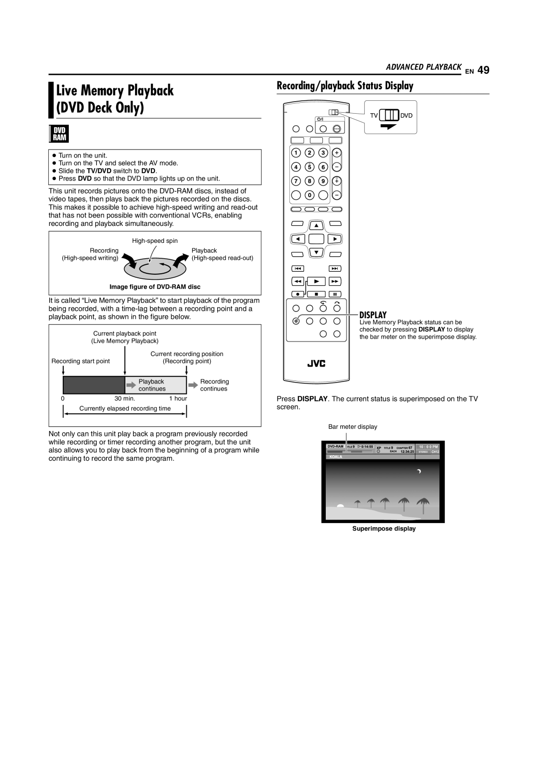 JVC DR-MV5S manual Recording/playback Status Display 