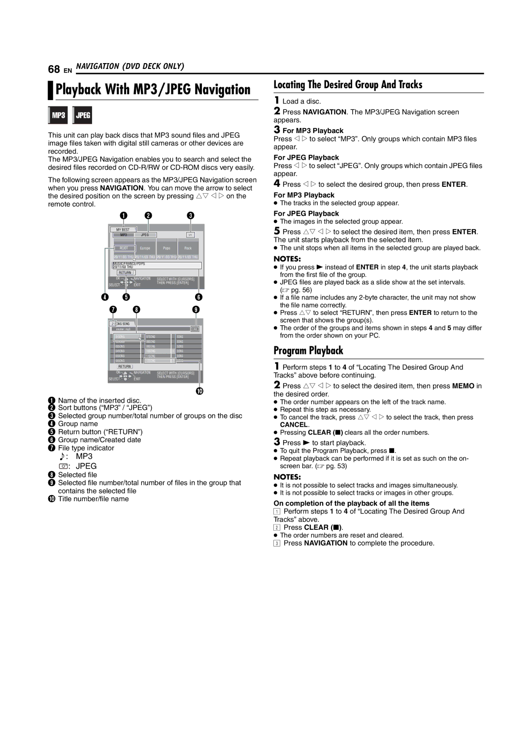 JVC DR-MV5S manual Locating The Desired Group And Tracks, On completion of the playback of all the items, Press Clear 