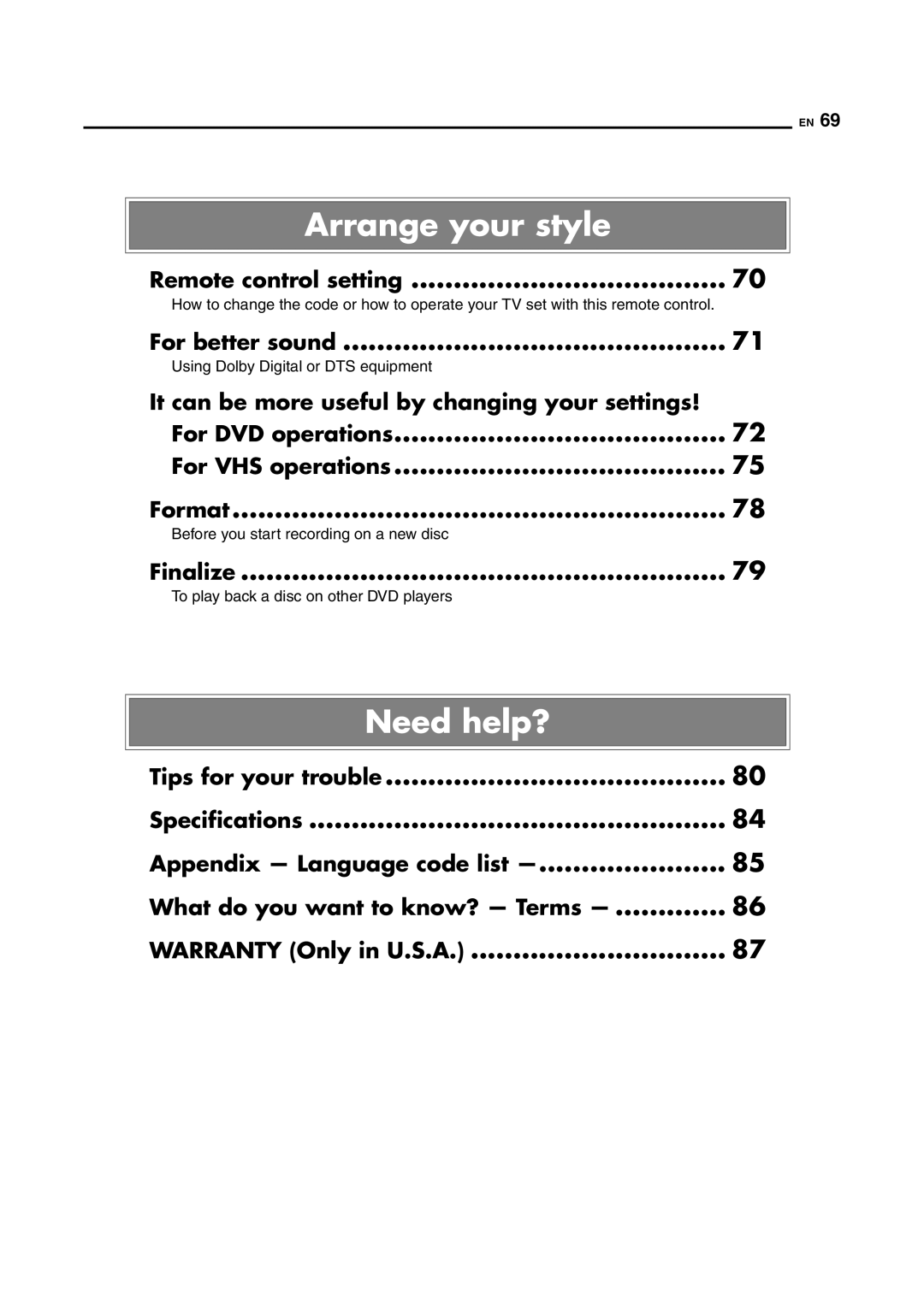 JVC DR-MV5S manual Remote control setting, For better sound, For DVD operations For VHS operations Format, Finalize 