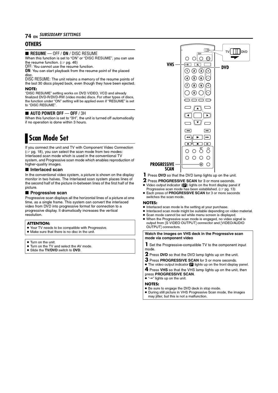 JVC DR-MV5S manual Scan Mode Set, OFF You cannot use the resume function 