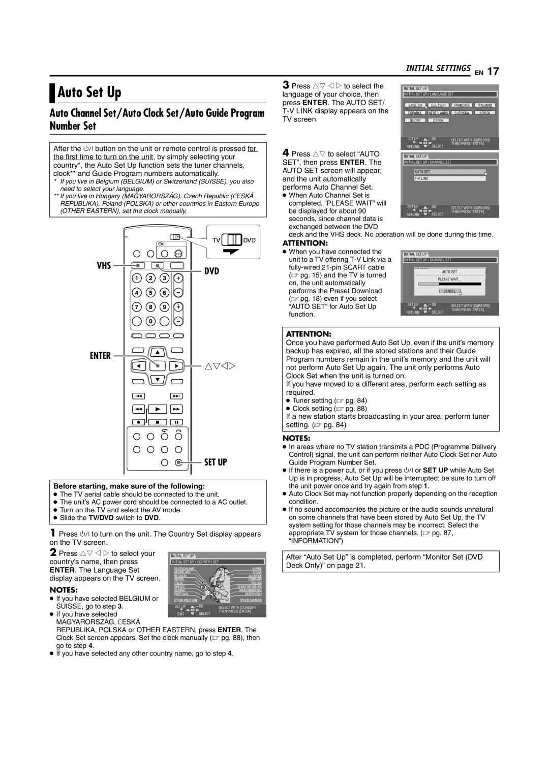 JVC DR-MV5SE manual Auto Set Up, Number Set, Vhs Dvd, Enter SET UP, Before starting, make sure of the following 