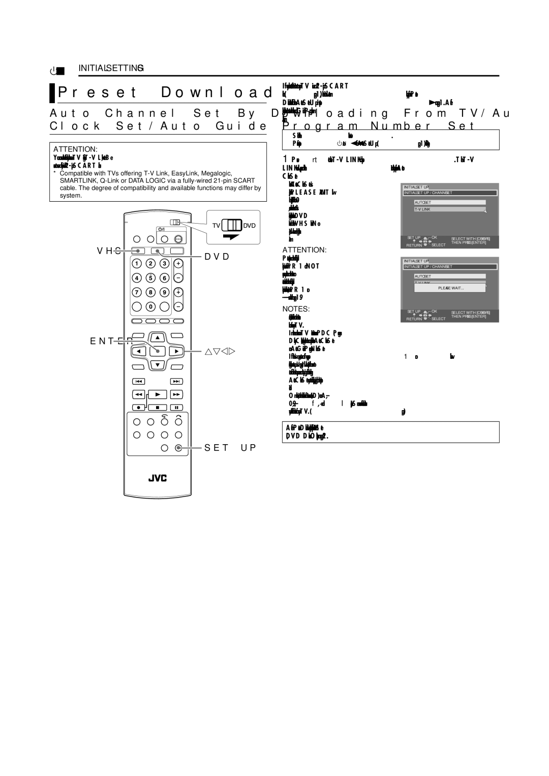 JVC DR-MV5SE manual Preset Download, Auto Channel Set By Downloading From TV/Auto, Enter 