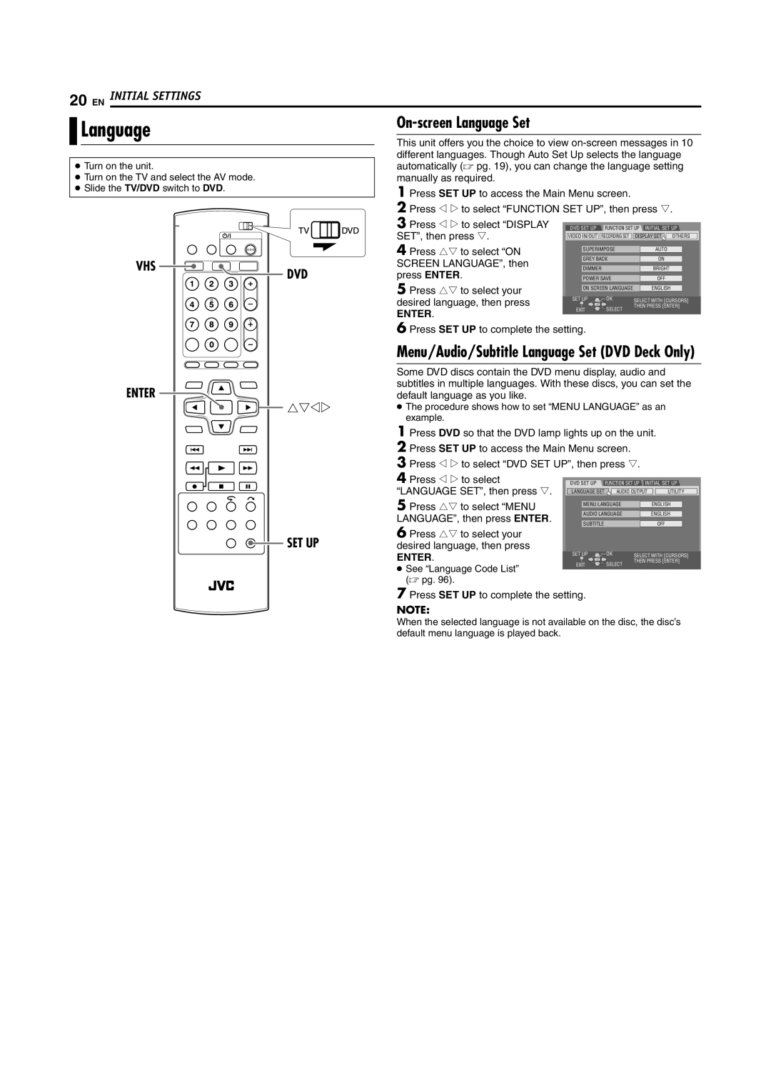 JVC DR-MV5SE manual Language, Vhs 