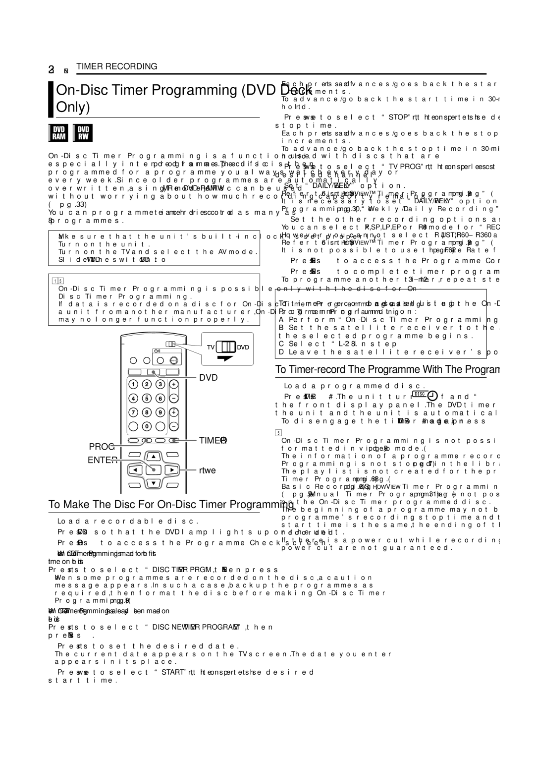 JVC DR-MV5SE manual Only, On-Disc Timer Programming DVD Deck, To Make The Disc For On-Disc Timer Programming 