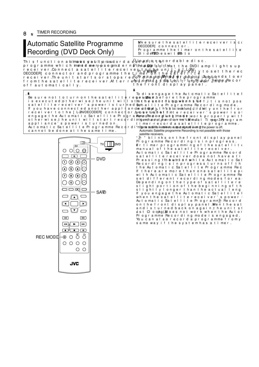 JVC DR-MV5SE manual Automatic Satellite Programme, Recording DVD Deck Only, REC Mode 