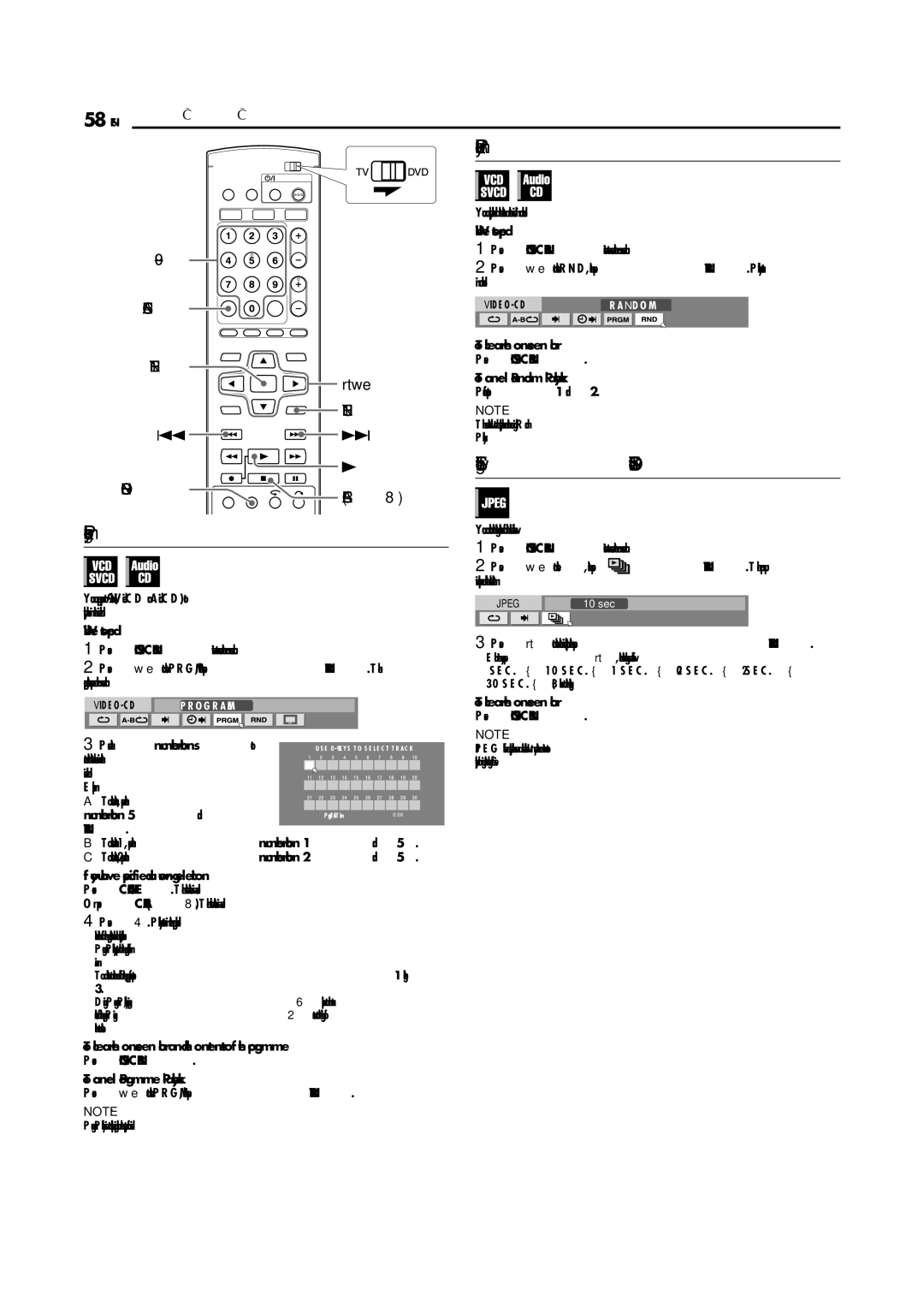 JVC DR-MV5SE manual Random Playback, Programme Playback, Cancel Enter, On Screen Clear 