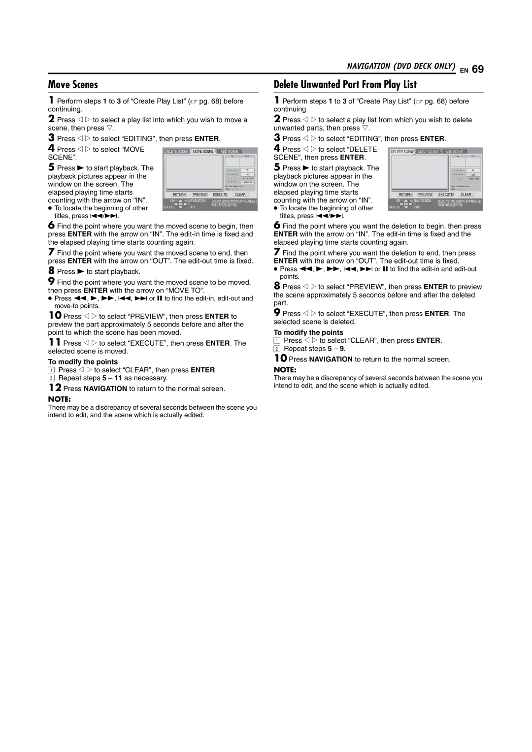 JVC DR-MV5SE manual Move Scenes, Delete Unwanted Part From Play List 